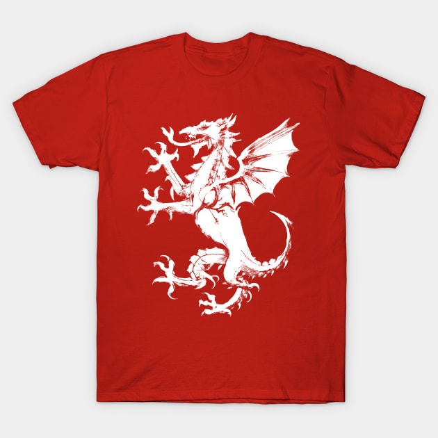 Welsh Dragon White Ink Grunge T-Shirt by GAz